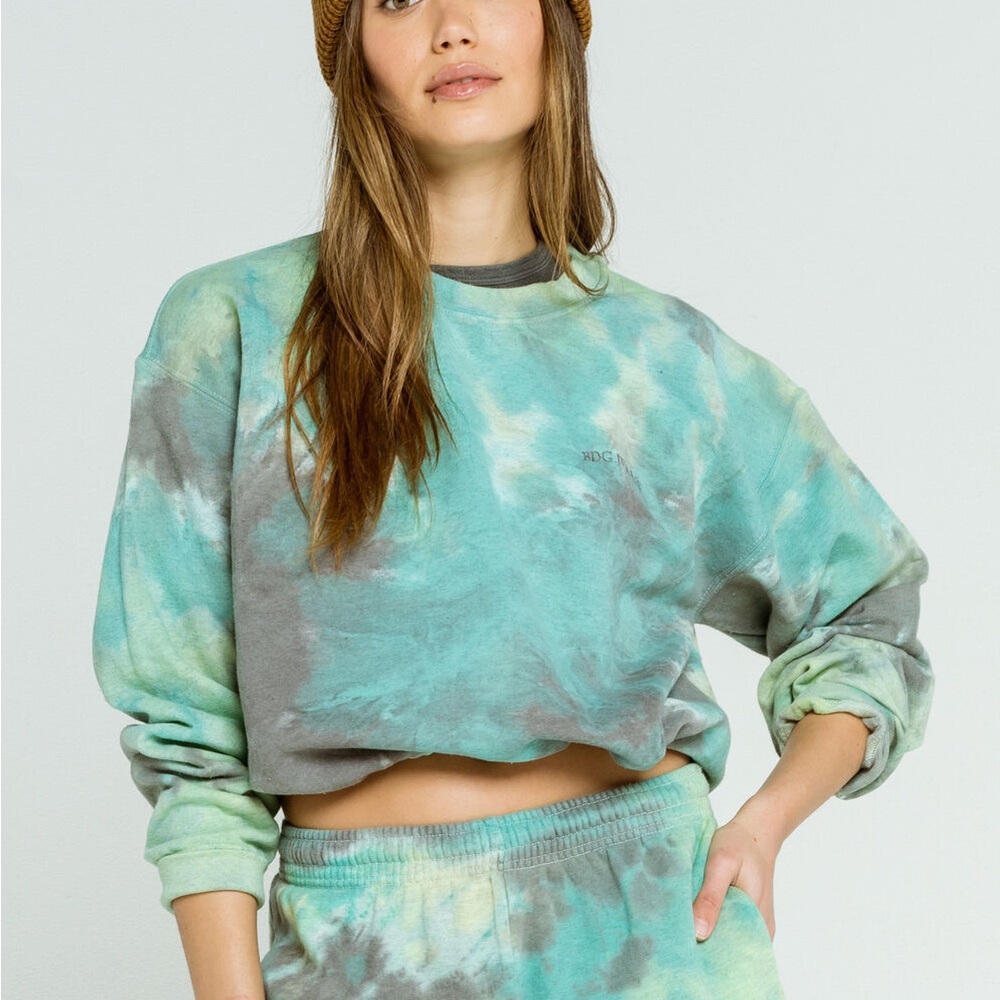 BDG Green Tie Dye Bubble Hem Sweatshirt XS